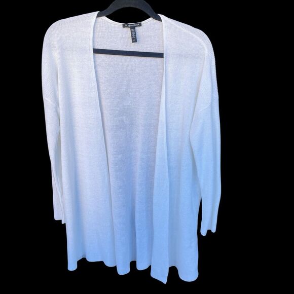 Eileen Fisher Sweaters - Eileen Fisher Cardigan Sweater Womens Small White Knit Italian Open Front Linen